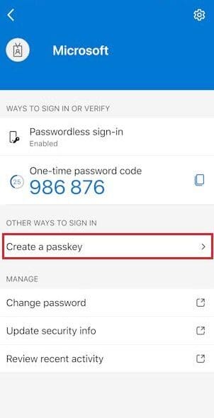 Passkey Setup step 2